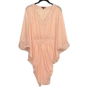 Ladakh Peach Batwing Sleeve V-Neck Semi Sheer Kimono Dress